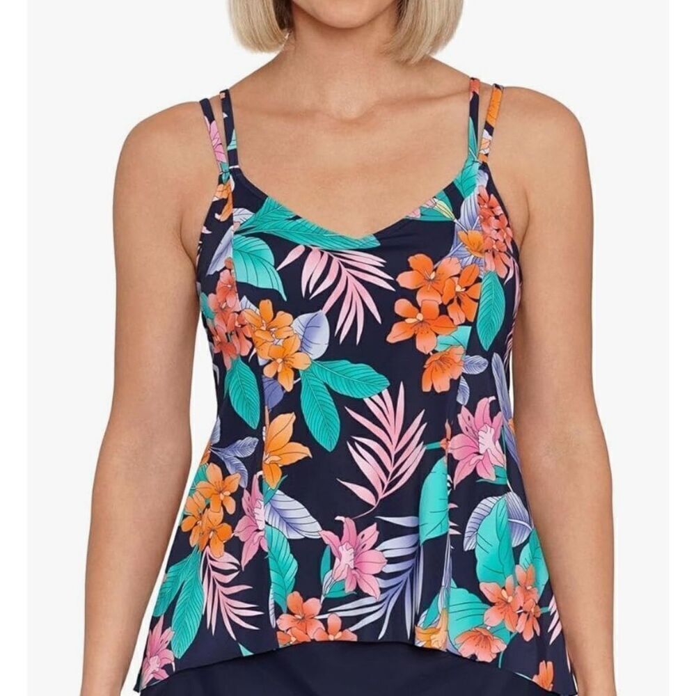 Swim Solutions Princess Seam Tankini Havana Nights Swim Top Womens Plus Size 16